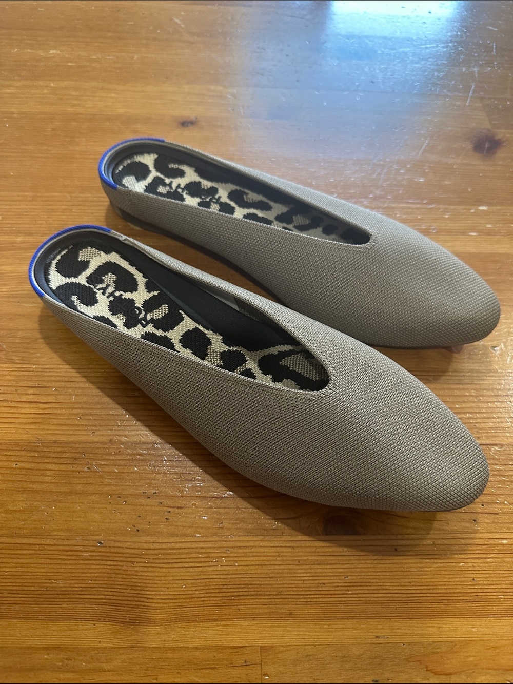 Rothy's Taupe Knit Slip-On Flats with Leopard Insole